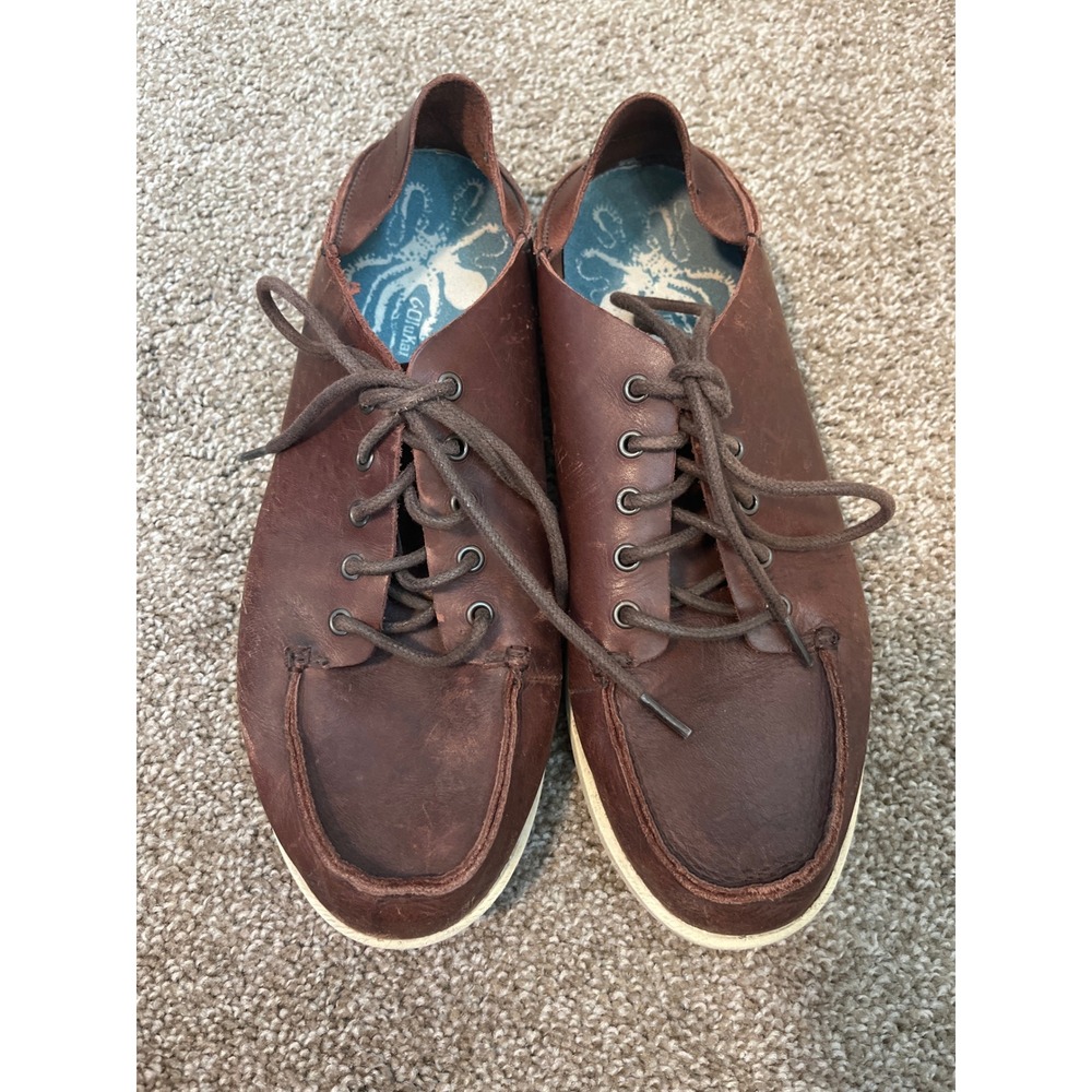 OluKai NALUKAI Men's Brown Leather Lace Up Shoes Size US 10 EUR 43 Boat Shoes